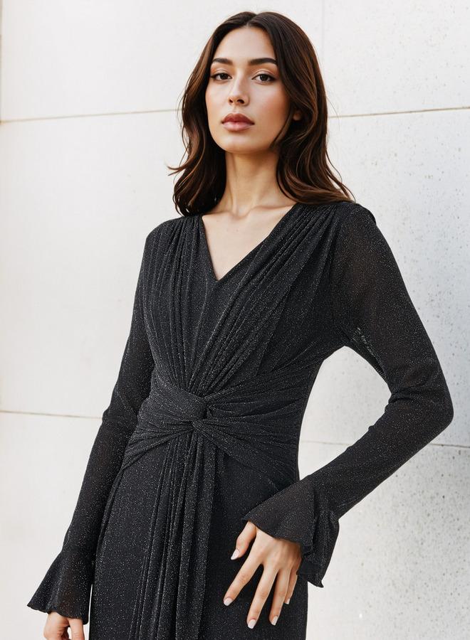 تواكستريمز فستان ماكسي مزين بخيوط لوركس بأكمام الجرس من مزيج النايلون - Image 4